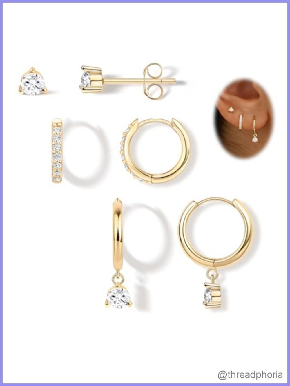 Dainty Gold Stud Dangle Huggie Hoop Earrings 14K Gold Filled Sterling Silver